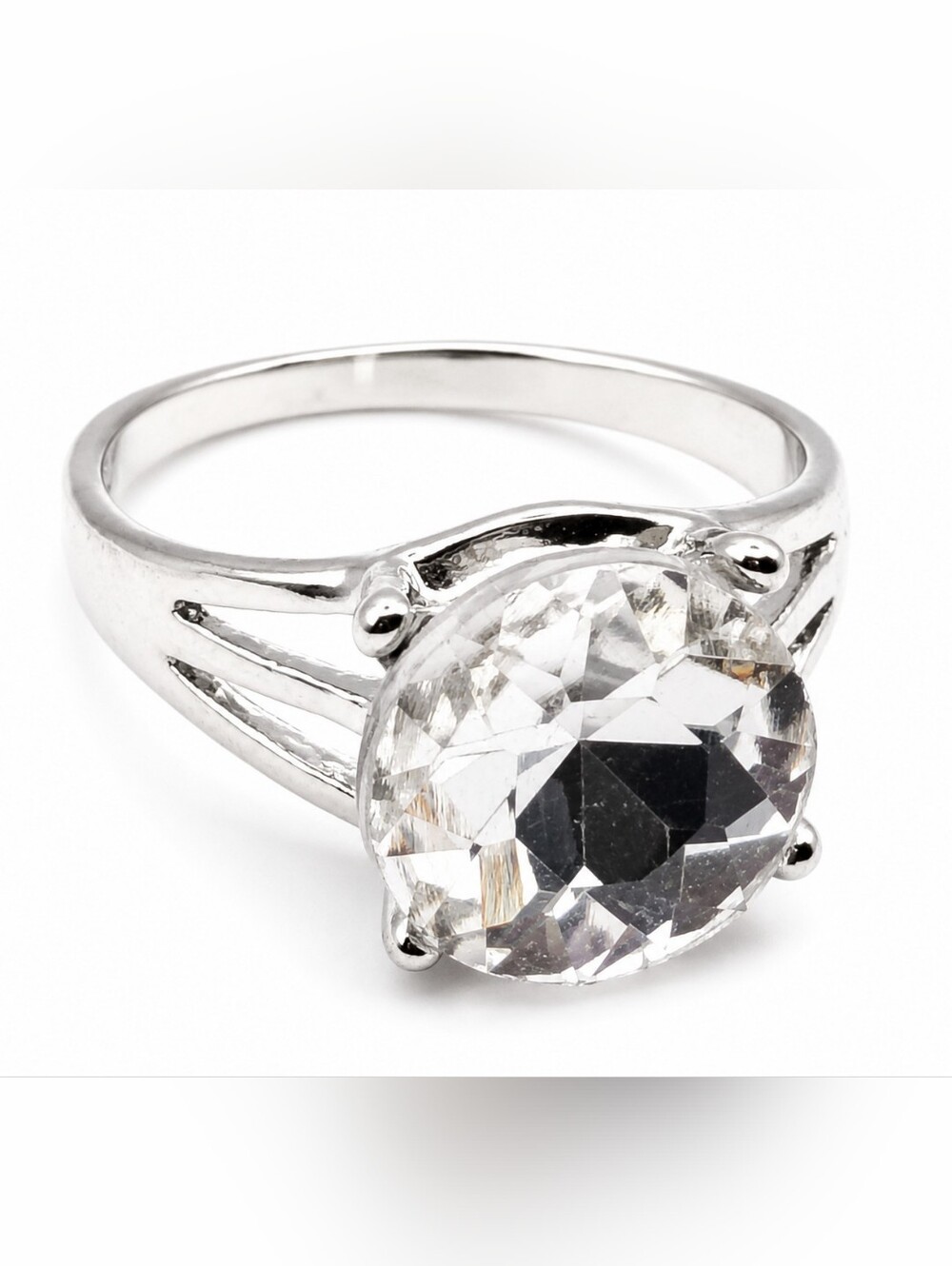 Silver Tone Clear CZ Solitaire Statement Ring Size 9.5 - Picture 1 of 2